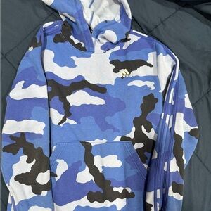 adidas Blue and Black Camo Hooded Pullover